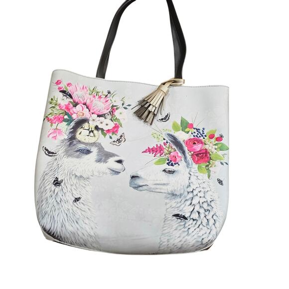 Green box art and Culture Tote bag LLamas 14 "x 13" Blue Pink - Picture 3 of 7